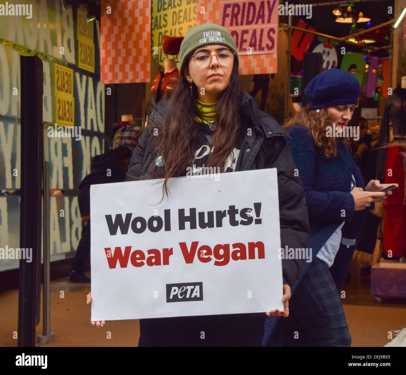 November 24, 2022, London, England, United Kingdom A PETA activist was
