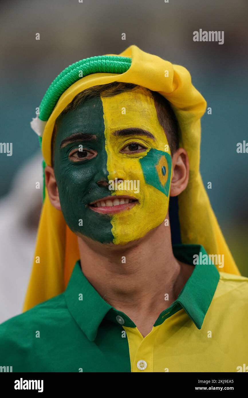 LUSAIL, QATAR - NOVEMBER 24: Supporter of Brazil pose for a photo before the FIFA World Cup Qatar 2022 group G match between Brazil and Serbia at Lusail Stadium on November 24, 2022 in Lusail, Qatar (Photo by Florencia Tan Jun/PxImages) Credit: Px Images/Alamy Live News Stock Photo