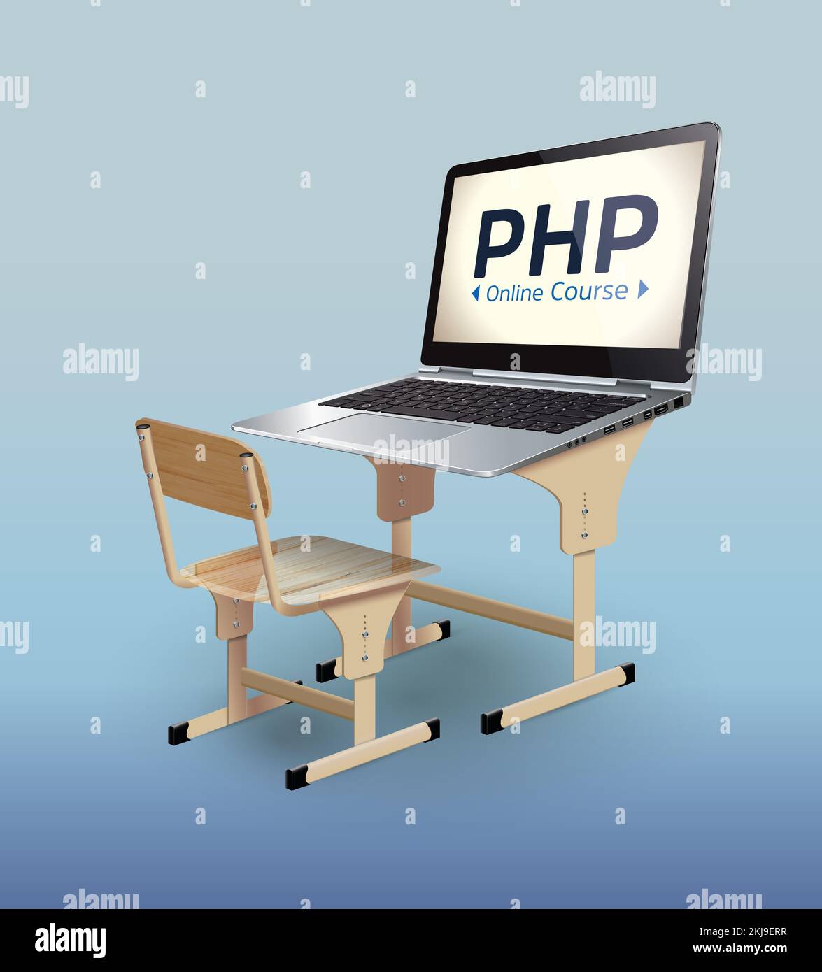 School desk with laptop as elearning concept Stock Photo Alamy