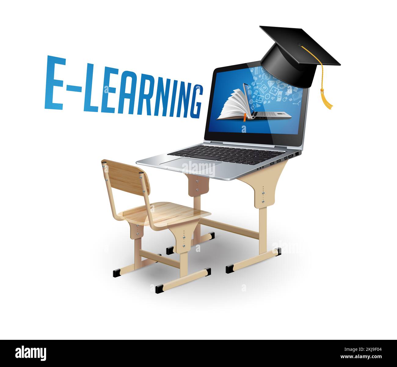 School desk with laptop as elearning concept Stock Photo