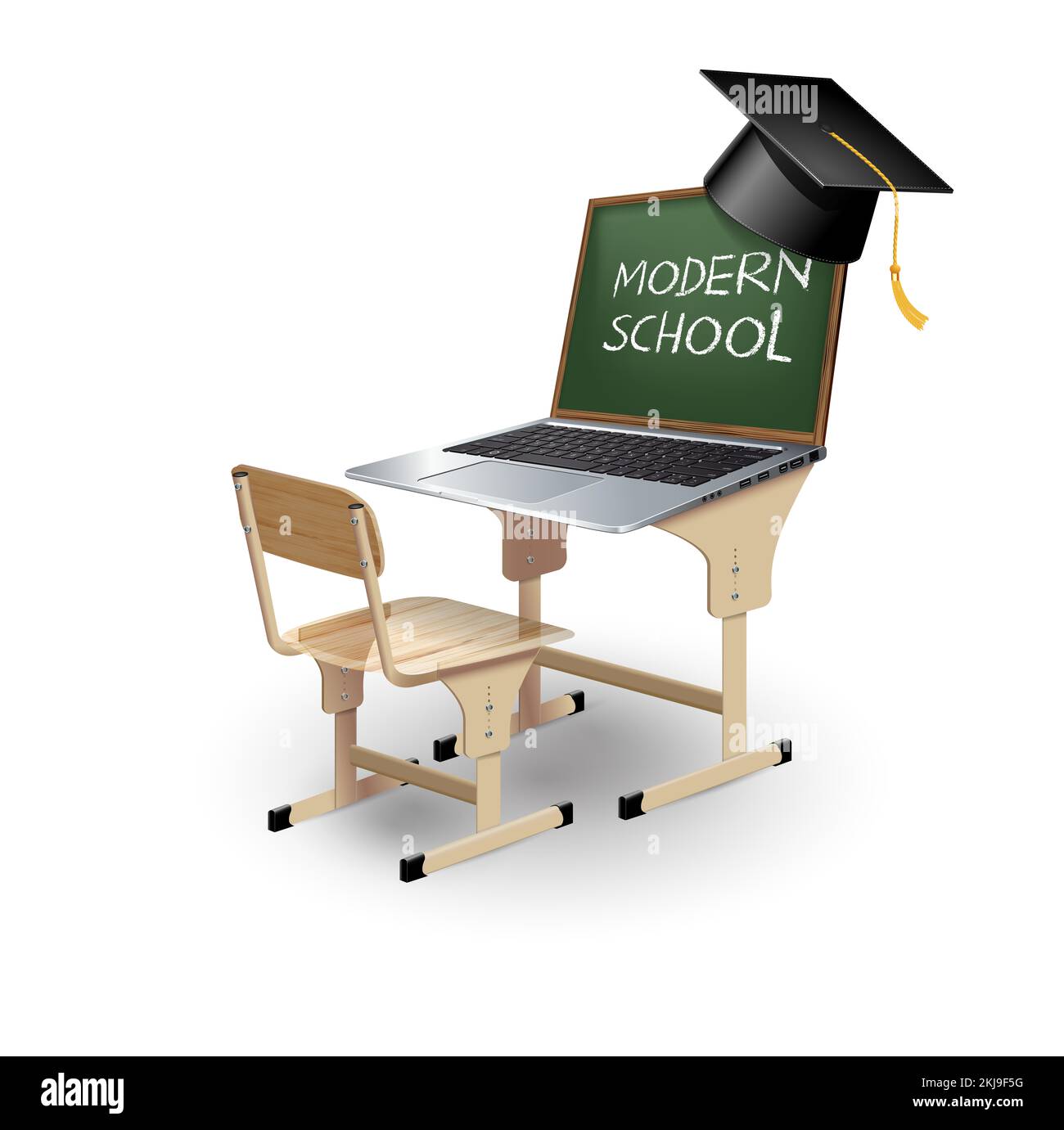 School desk with laptop as elearning concept Stock Photo