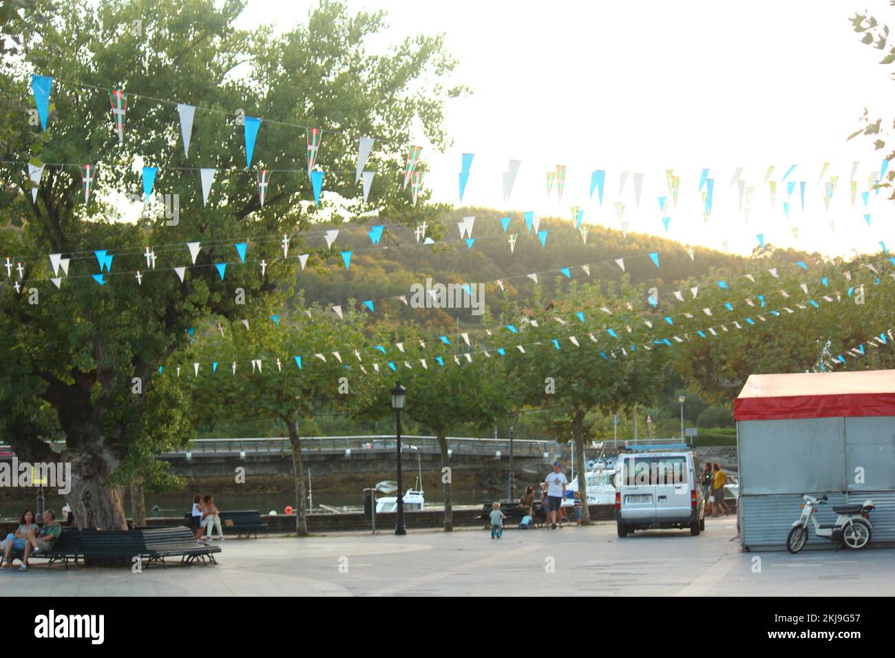 Calm afternoon in Plentzia's (Basque Country) Astillero square during ...