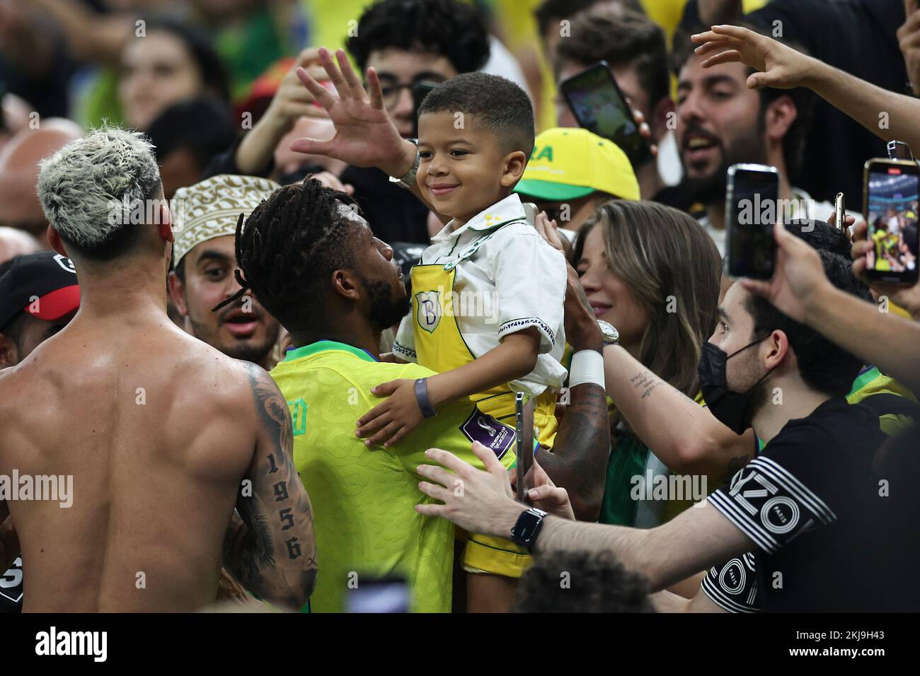 Lusail, Qatar. 24th Nov, 2022. Fred of Brazil celebrates with family after the Group G match between Brazil and Serbia at the 2022 FIFA World Cup at Lusail Stadium in Lusail, Qatar, Nov. 24, 2022. Credit: Xu Zijian/Xinhua/Alamy Live News Stock Photo