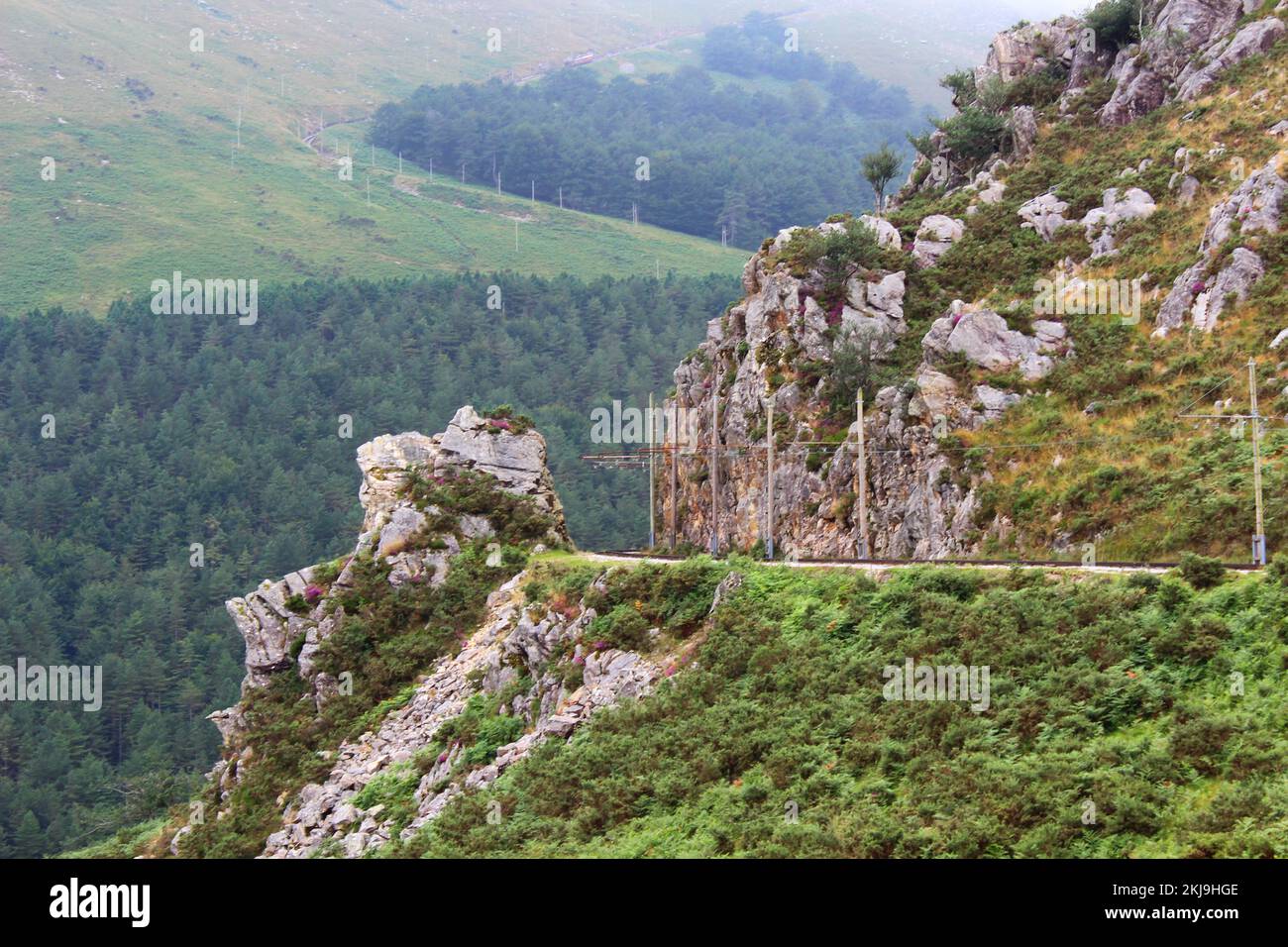 Railway of the ancient La Rhune or Larrun train, in Sare, Basque ...