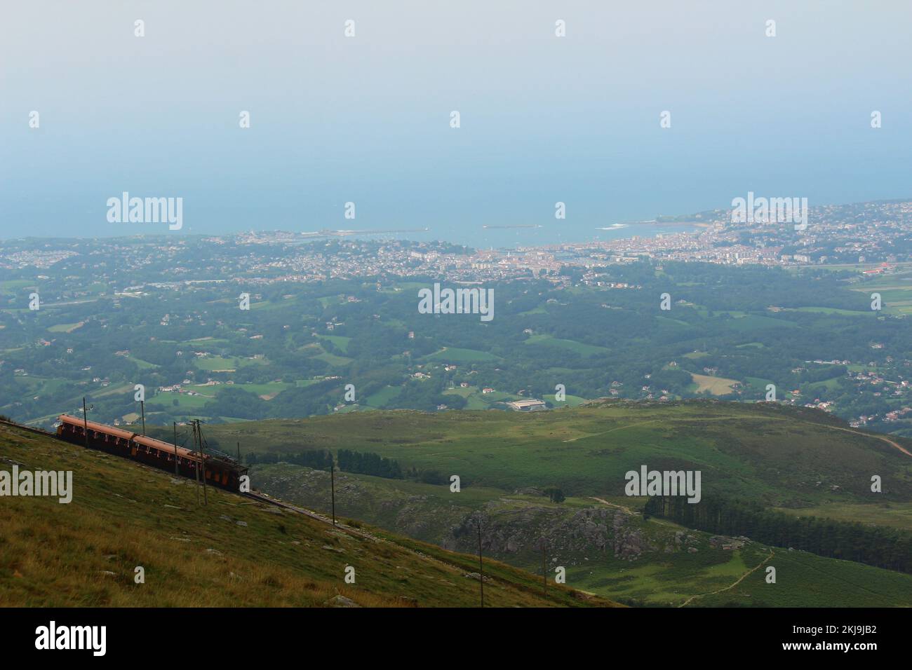 Old tourist wooden train in Larrun or La Rhune mountain, Basque Country Stock Photo