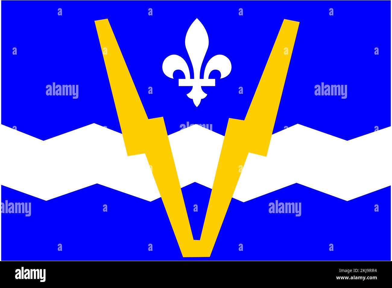 Top view of flag Shawinigan 1951 2009, Quebec Canada. Canadian travel and patriot concept. no flagpole. Plane layout, design. Flag background Stock Photo