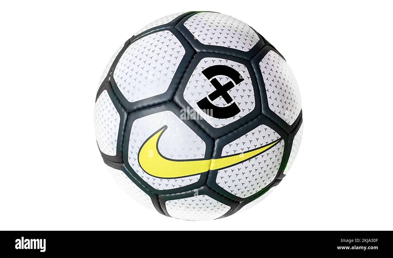 Soccer ball Nike premier X mini, designed for games on hard surfaces of indoor areas isolated on white background Stock Photo