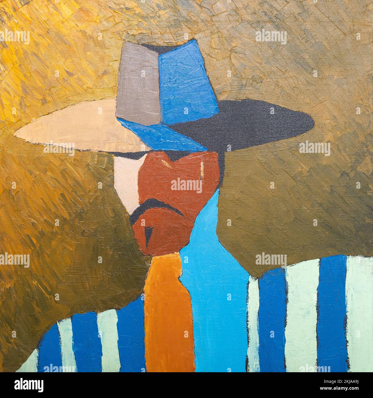 Abstract colorful oil painting on canvas. Portrait “Artist”. Oil painted with spatula technique