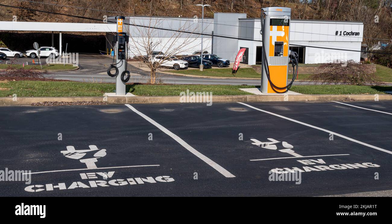 Two different types of electrical vehicle, EV, charging stations in a