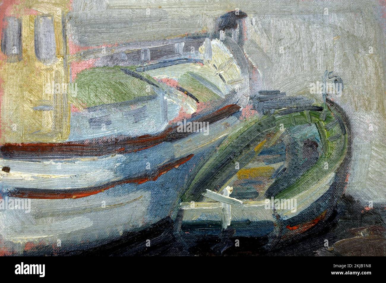 oil painting of boats on tablex, detail of boats painted in oil, oil, artistic, art, nautical theme, boats, painting, Stock Photo