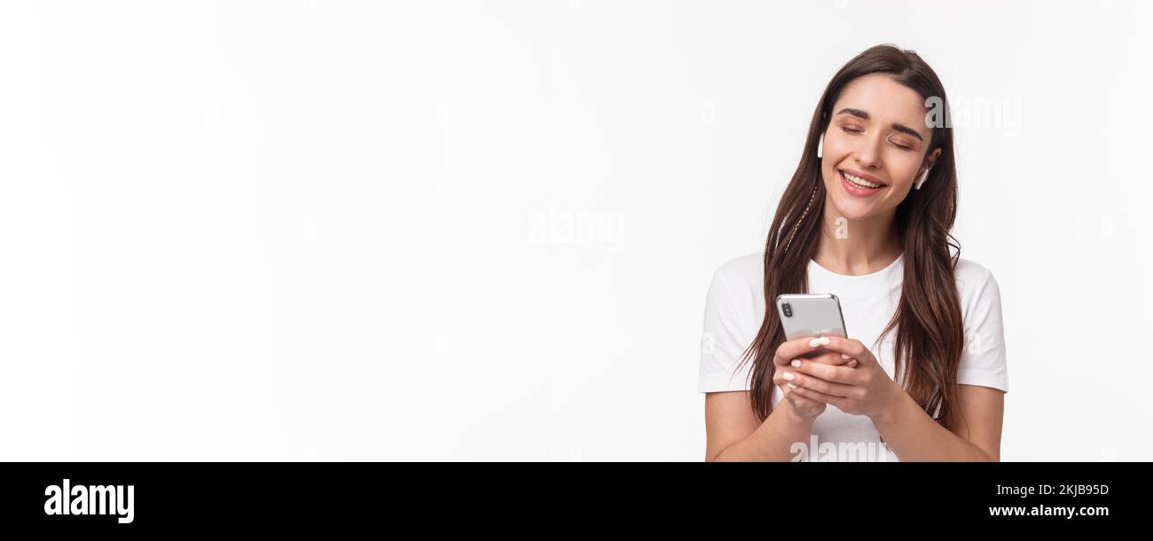 Closeup portrait of tender cute young woman close eyes