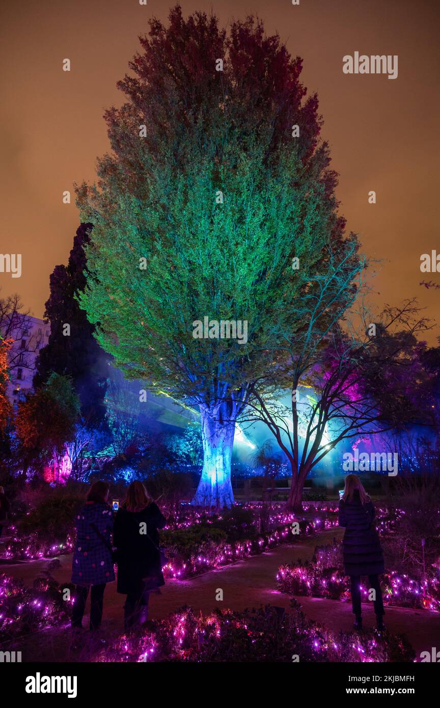 Madrid, Spain. 24th Nov, 2022. Visitors taking pictures in the light