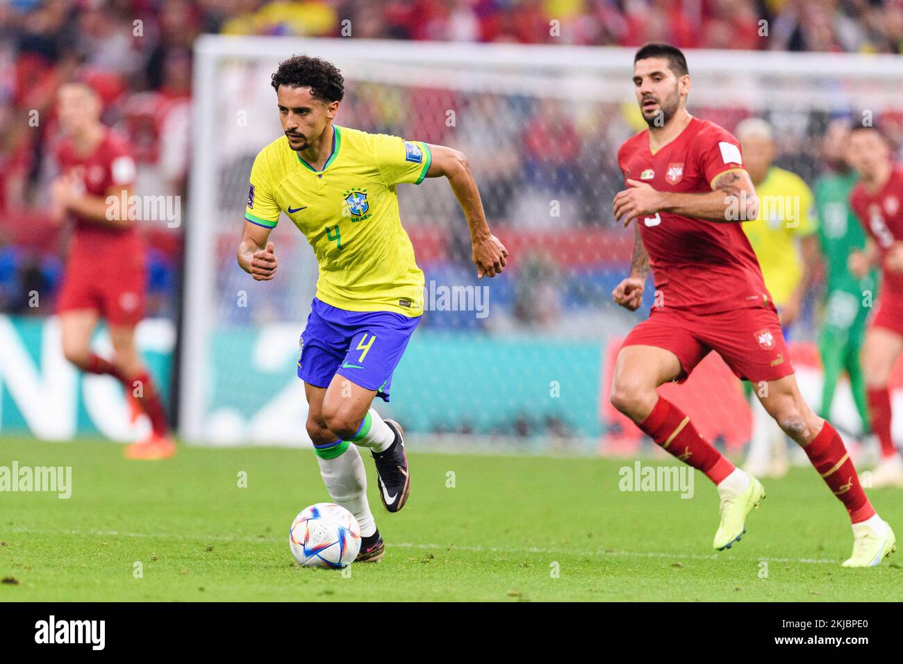 Lusail, Qatar. 24th Nov, 2022. Lusail, Qatar, Nov 25th 2022: Marquinhos do Brasil during a match between Brazil vs Serbia, valid for the group stage of the World Cup, held at the Lusail National Stadium in Lusail, Qatar. (Marcio Machado/SPP) Credit: SPP Sport Press Photo. /Alamy Live News Stock Photo
