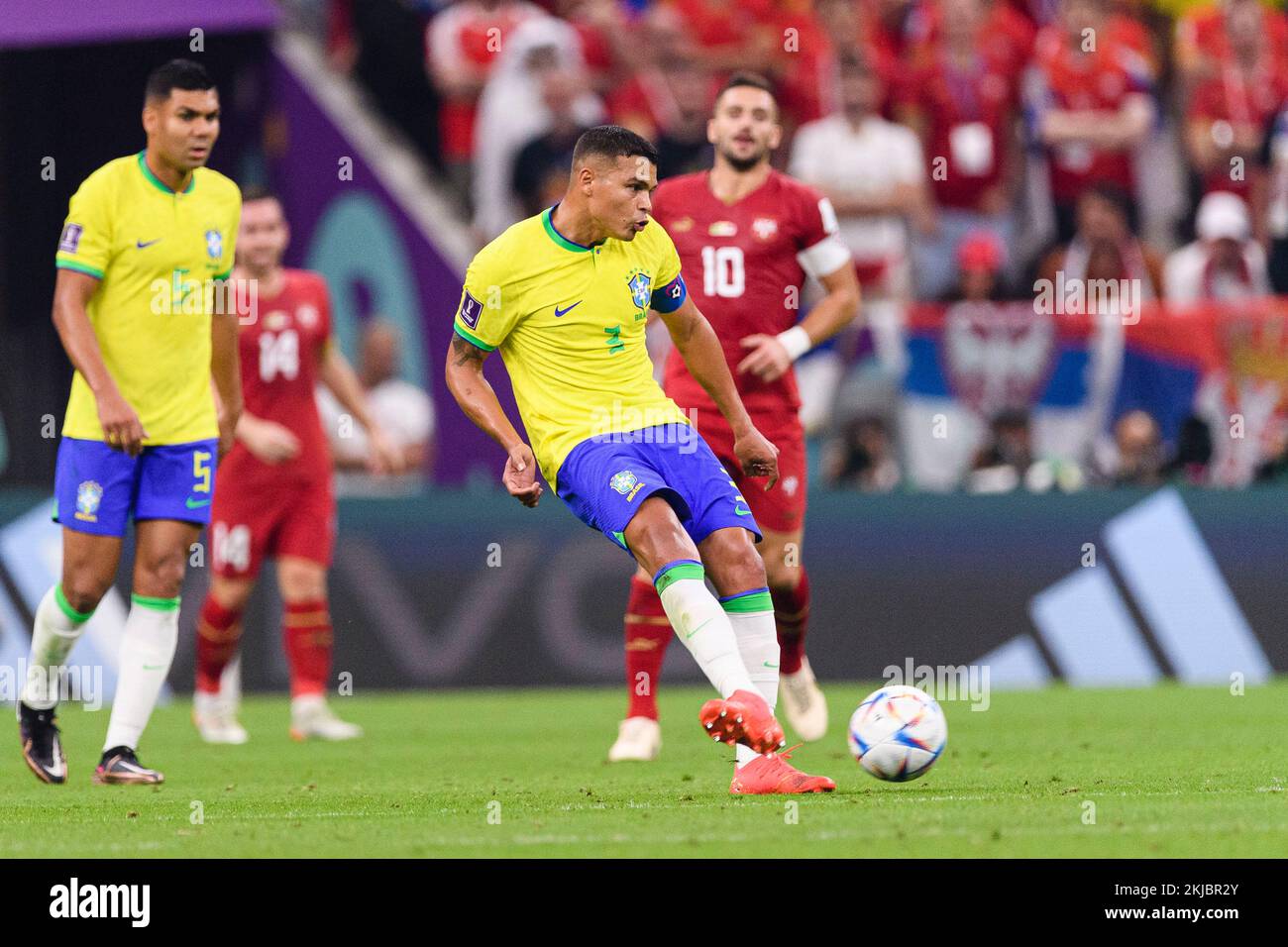Lusail, Qatar. 24th Nov, 2022. Lusail, Qatar, Nov 25th 2022: Thiago Silva of Brazil during a match between Brazil vs Serbia, valid for the group stage of the World Cup, held at the Lusail National Stadium in Lusail, Qatar. (Marcio Machado/SPP) Credit: SPP Sport Press Photo. /Alamy Live News Stock Photo