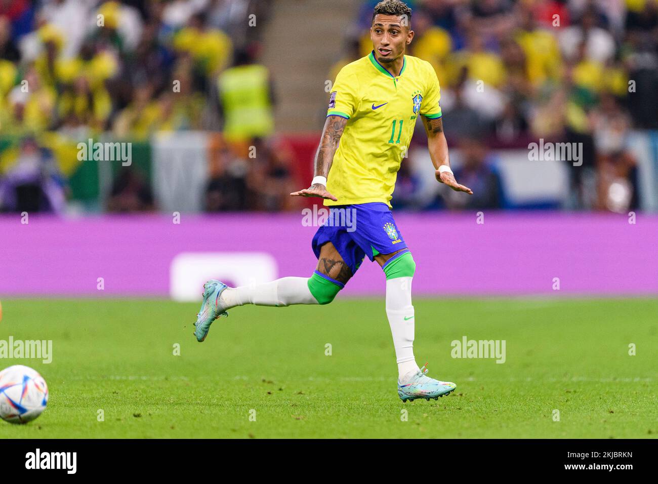 Lusail, Qatar. 24th Nov, 2022. Lusail, Qatar, Nov 25th 2022: Raphinha of Brazil during a match between Brazil vs Serbia, valid for the group stage of the World Cup, held at the Lusail National Stadium in Lusail, Qatar. (Marcio Machado/SPP) Credit: SPP Sport Press Photo. /Alamy Live News Stock Photo