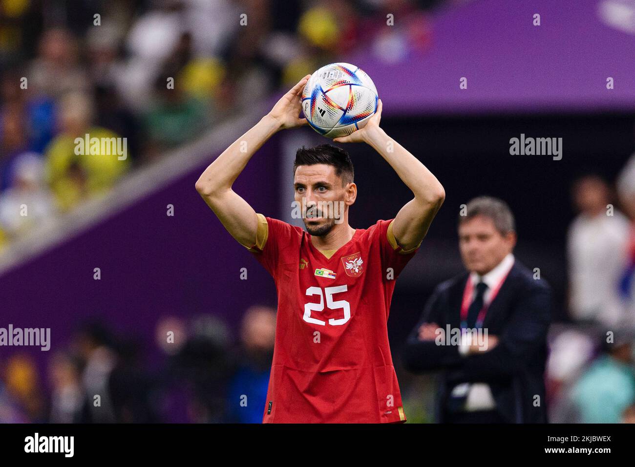 Lusail, Qatar. 24th Nov, 2022. Lusail, Qatar, Nov 25th 2022: Andrija Zivkovic of Serbia during a match between Brazil vs Serbia, valid for the group stage of the World Cup, held at the Lusail National Stadium in Lusail, Qatar. (Marcio Machado/SPP) Credit: SPP Sport Press Photo. /Alamy Live News Stock Photo