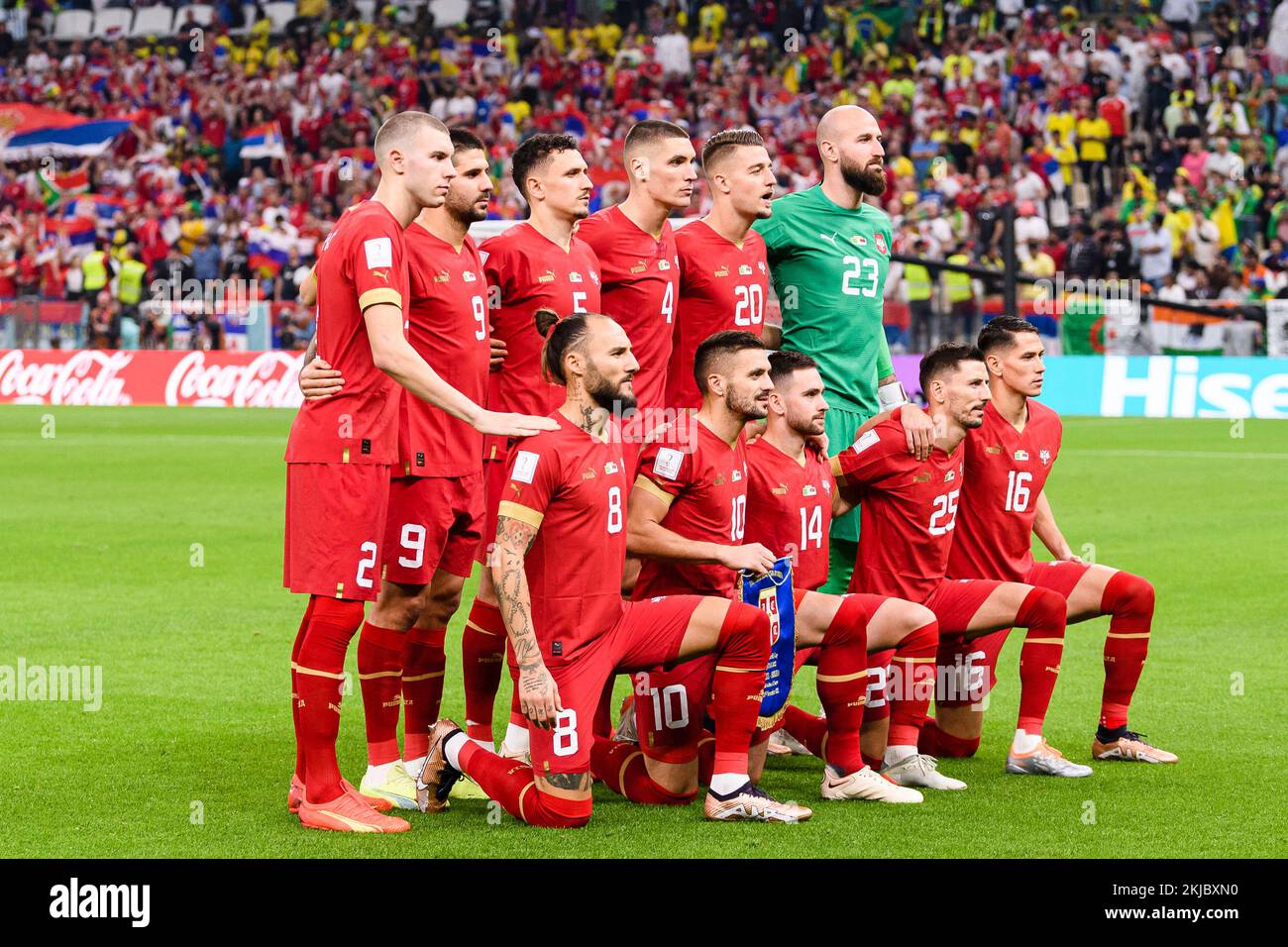 Lusail, Qatar. 24th Nov, 2022. Lusail, Qatar, Nov 25th 2022: Serbia team, before the match between Brazil vs Serbia, valid for the group stage of the World Cup, held at the Lusail National Stadium in Lusail, Qatar. (Marcio Machado/SPP) Credit: SPP Sport Press Photo. /Alamy Live News Stock Photo