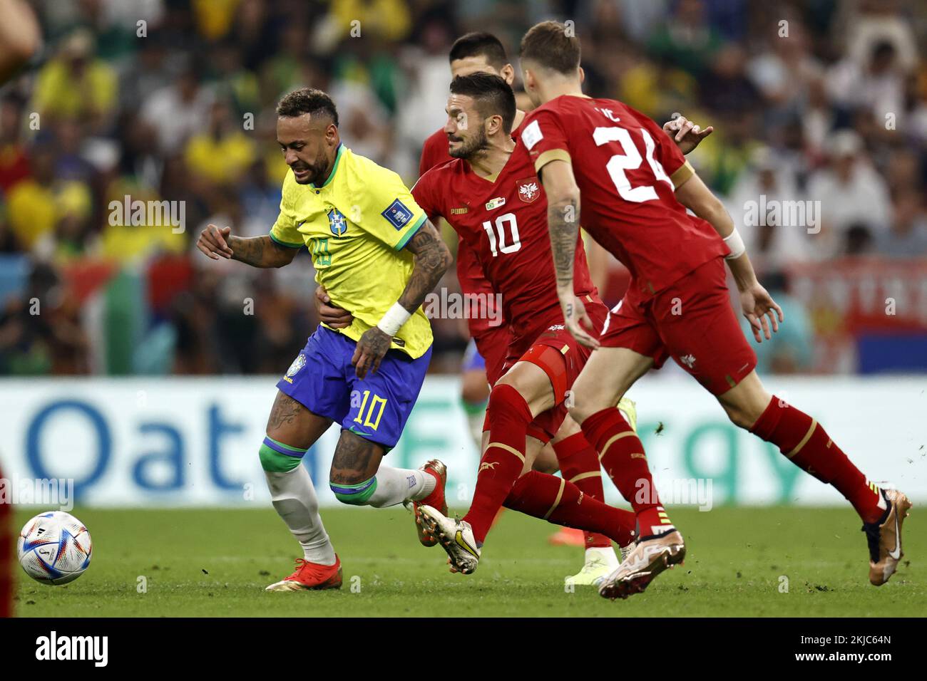 LUSAIL CITY - (l-r) Neymar of Brazil, Dusan Tadic of Serbia during the FIFA World Cup Qatar 2022 group G match between Brazil and Serbia at Lusail Stadium on November 24, 2022 in Lusail City, Qatar. AP | Dutch Height | MAURICE OF STONE Credit: ANP/Alamy Live News Stock Photo