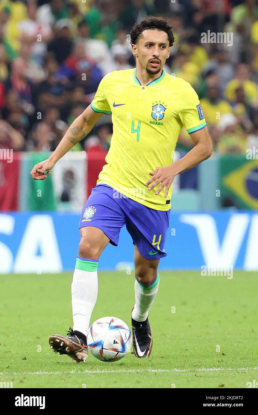 Marquinhos of Brazil during the FIFA World Cup 2022, Group G football match between Brazil and Serbia on November 24, 2022 at Lusail Stadium in Al Daayen, Qatar - Photo Jean Catuffe / DPPI Credit: DPPI Media/Alamy Live News Stock Photo