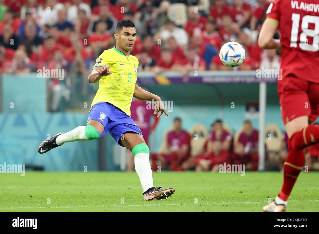 Casemiro of Brazil during the FIFA World Cup 2022, Group G football match between Brazil and Serbia on November 24, 2022 at Lusail Stadium in Al Daayen, Qatar - Photo Jean Catuffe / DPPI Credit: DPPI Media/Alamy Live News Stock Photo