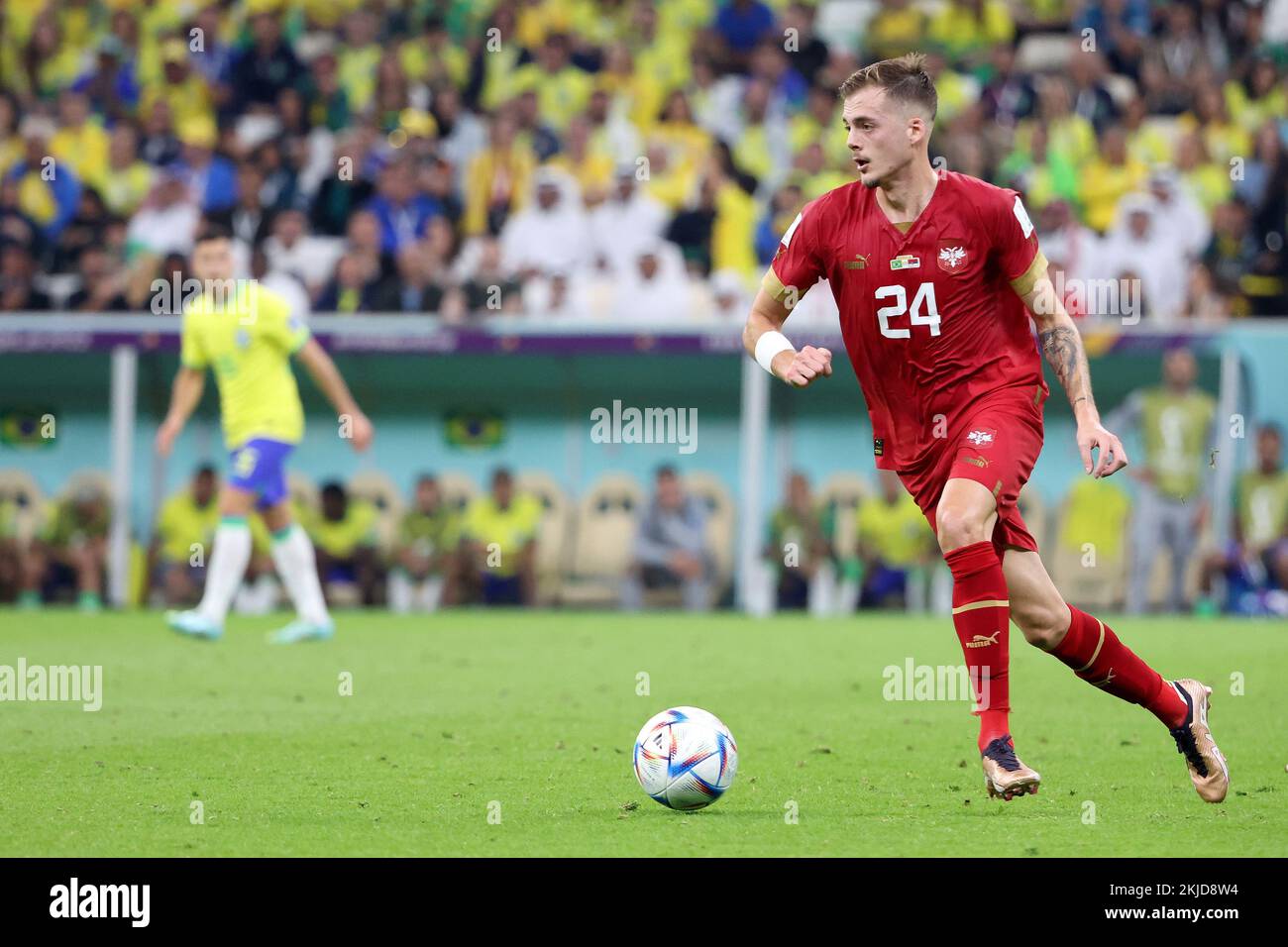 Ivan Ilic of Serbia during the FIFA World Cup 2022, Group G football match between Brazil and Serbia on November 24, 2022 at Lusail Stadium in Al Daayen, Qatar - Photo Jean Catuffe / DPPI Credit: DPPI Media/Alamy Live News Stock Photo