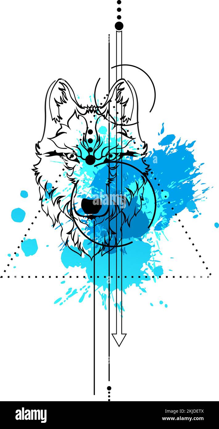 splatter colors tattoo wolf illustration in vector format Stock Vector