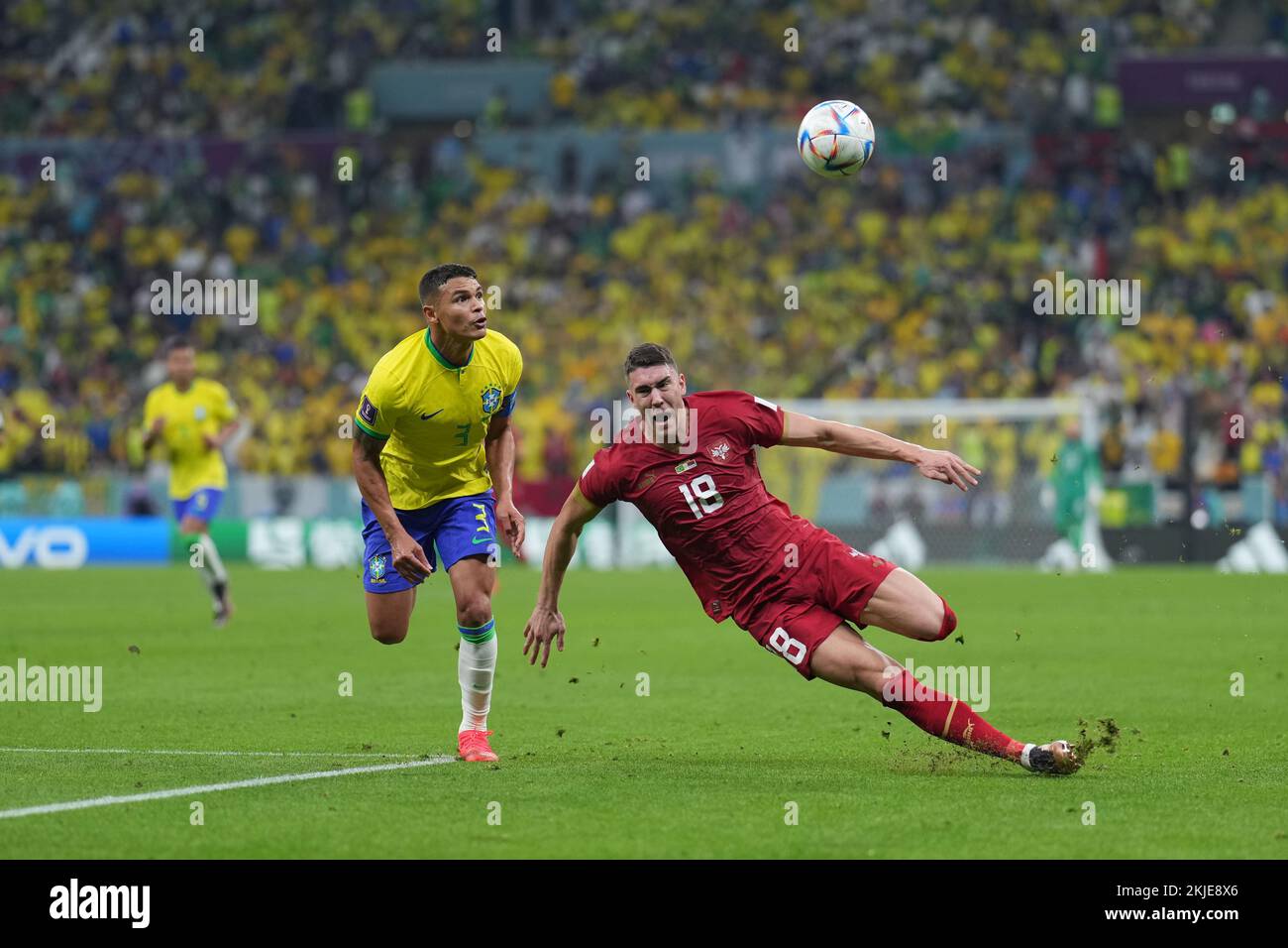 Lusail, Qatar. 24th Nov, 2022. (L to R) Thiago Silva (BRA), Dusan ...