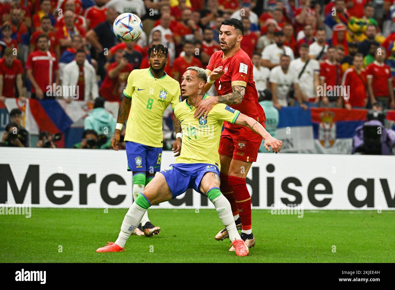 Antony of Brazil and Nemanja Radonjic of Serbia during Brasil v Serbie ...