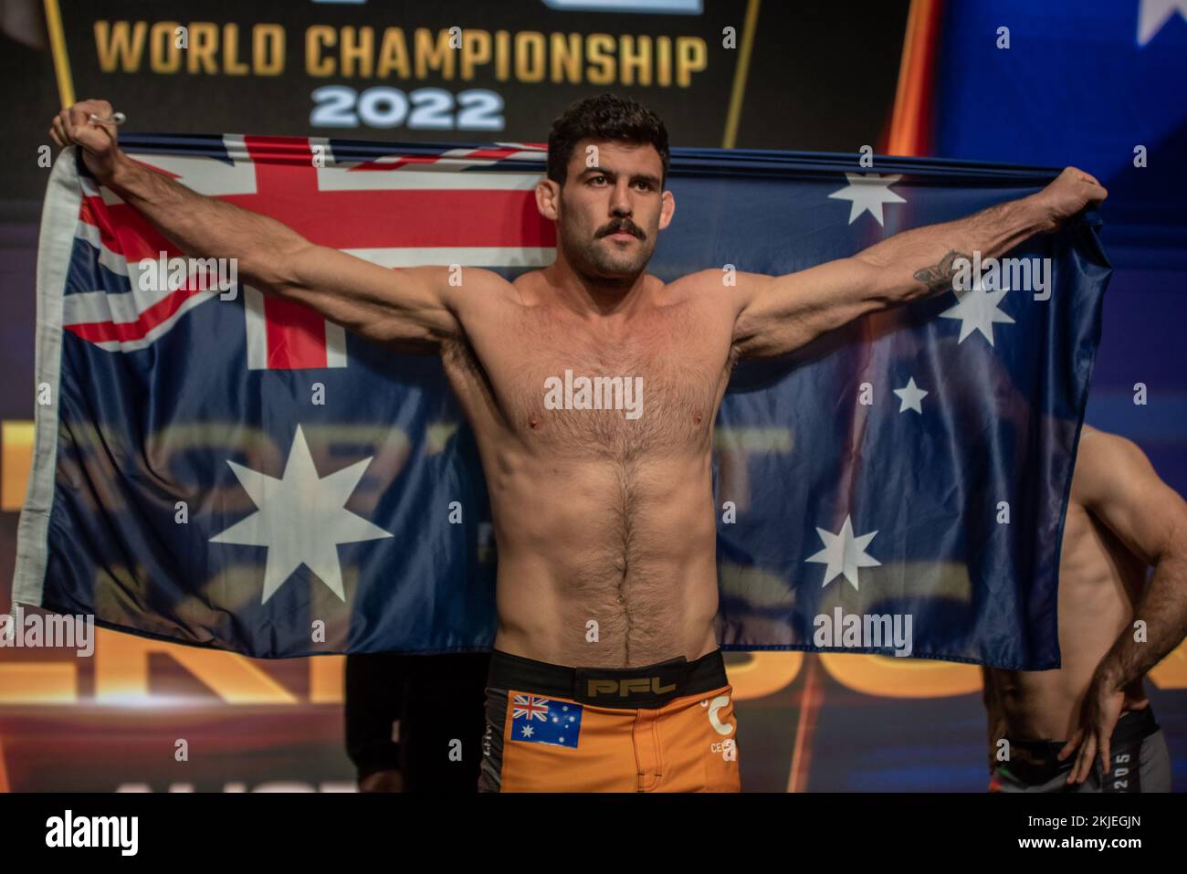 New York, USA. 24th Nov, 2022. NEW YORK, NY - NOVEMBER 23: Rob Wilkinson stands on the scales at the 2022 PFL Championship Weigh Ins at The New Yorker Hotel in NYC. November 23, 2022 in New York, NY, United States. (Photo by Matt Davies/PxImages) Credit: Px Images/Alamy Live News Stock Photo