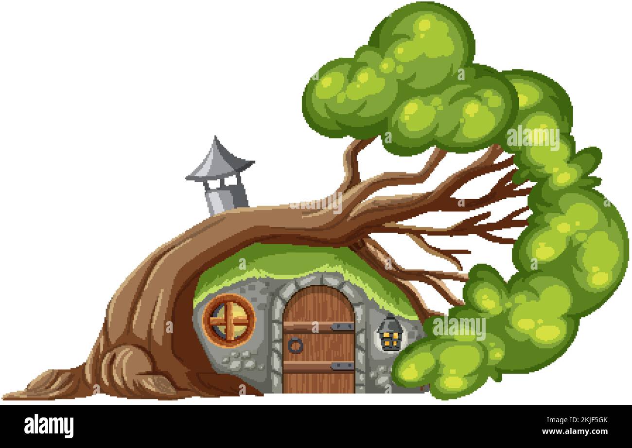 Isolated fantasy mystery hobbit house illustration Stock Vector