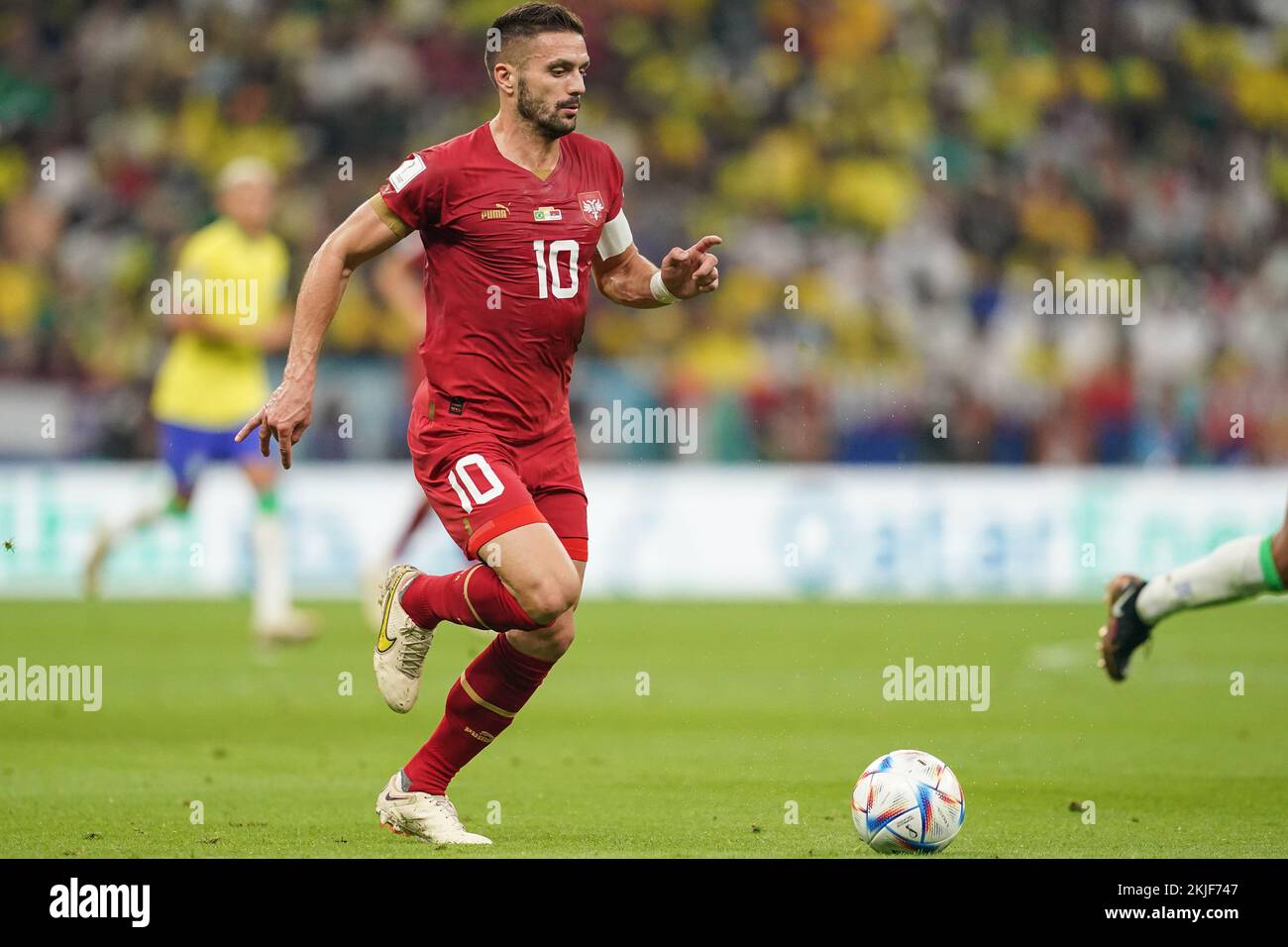 LUSAIL, QATAR - NOVEMBER 24: Player of Serbia Dusan Tadic drives the ball during the FIFA World Cup Qatar 2022 group G match between Brazil and Serbia at Lusail Stadium on November 24, 2022 in Lusail, Qatar. (Photo by Florencia Tan Jun/PxImages) Credit: Px Images/Alamy Live News Stock Photo