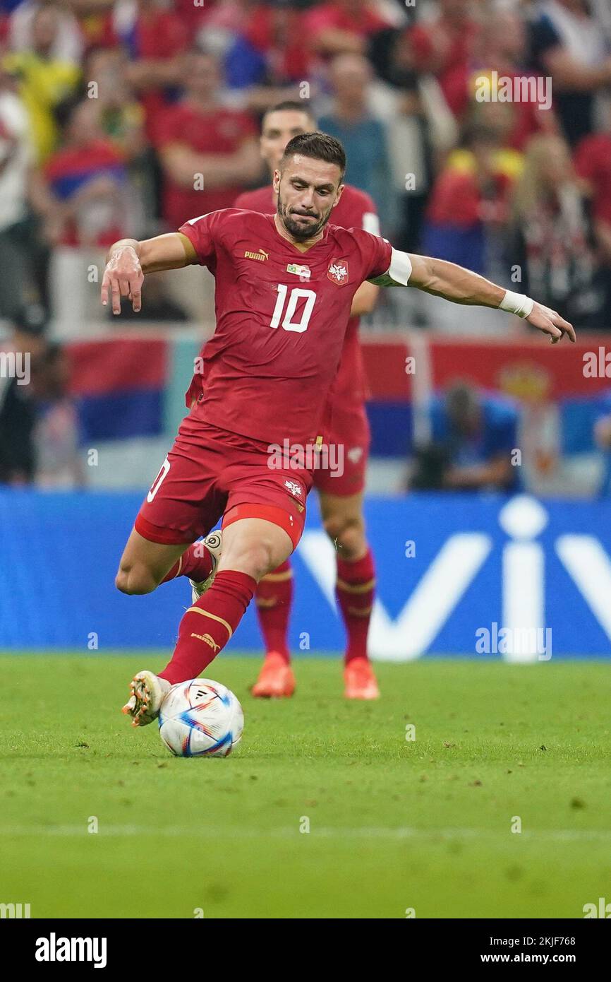 LUSAIL, QATAR - NOVEMBER 24: Player of Serbia Dusan Tadic drives the ball during the FIFA World Cup Qatar 2022 group G match between Brazil and Serbia at Lusail Stadium on November 24, 2022 in Lusail, Qatar. (Photo by Florencia Tan Jun/PxImages) Credit: Px Images/Alamy Live News Stock Photo