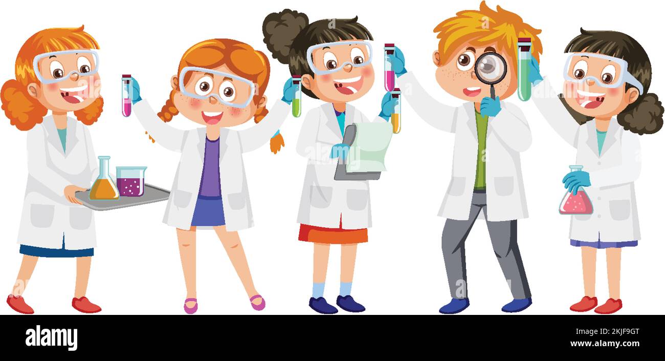 Scientist kids doing chemical experiment illustration Stock Vector ...