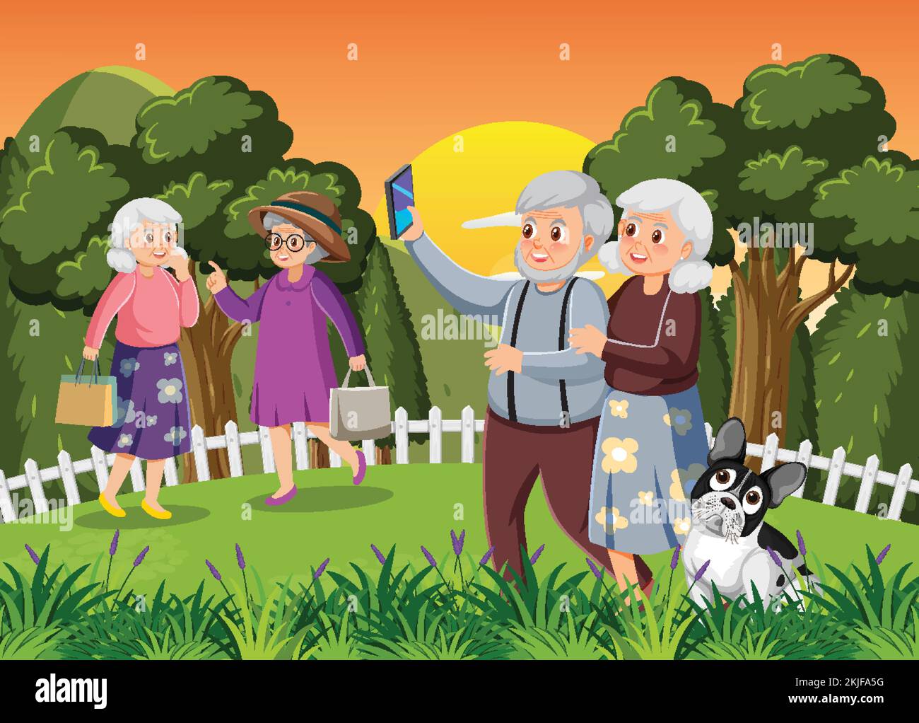 Senior people relaxing at park illustration Stock Vector Image & Art ...