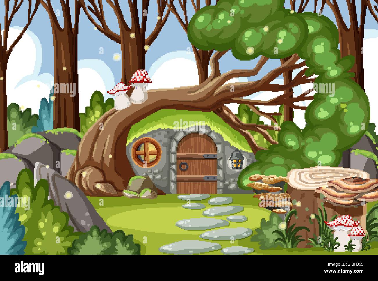 Fantasy mystery house in the forest illustration Stock Vector Image ...