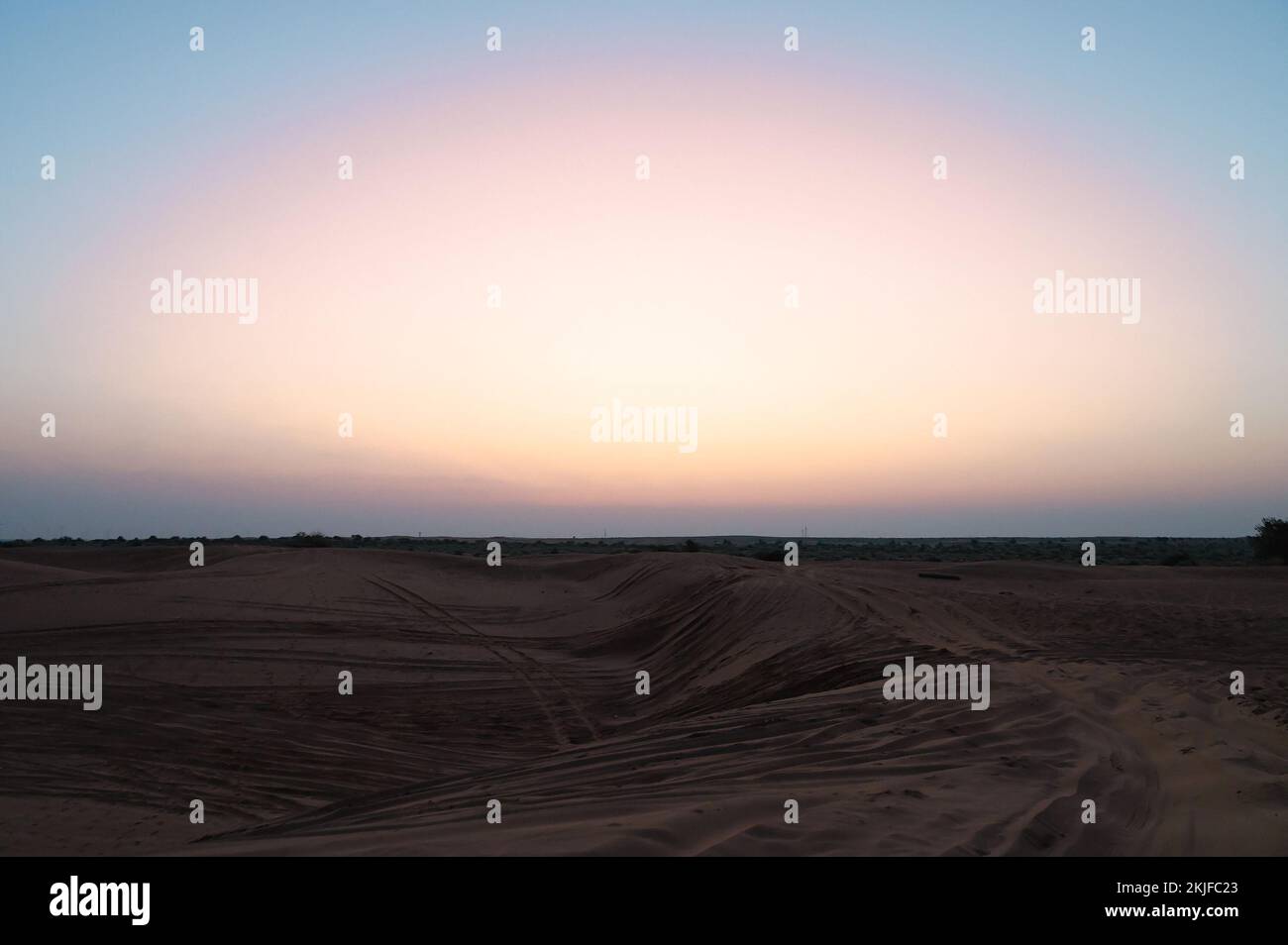 View of Thar desert sand dunes , pre dawn light before sun rise. Rajasthan, India. Stock Photo