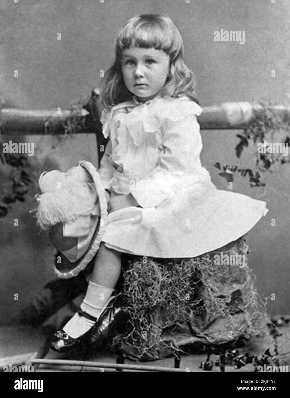 President Franklin Roosevelt in 1884, 2 years old. He has not been breeched - in this time boys wore dresses until they were breeched - ie put into trousers which was an important rite of passage Stock Photo