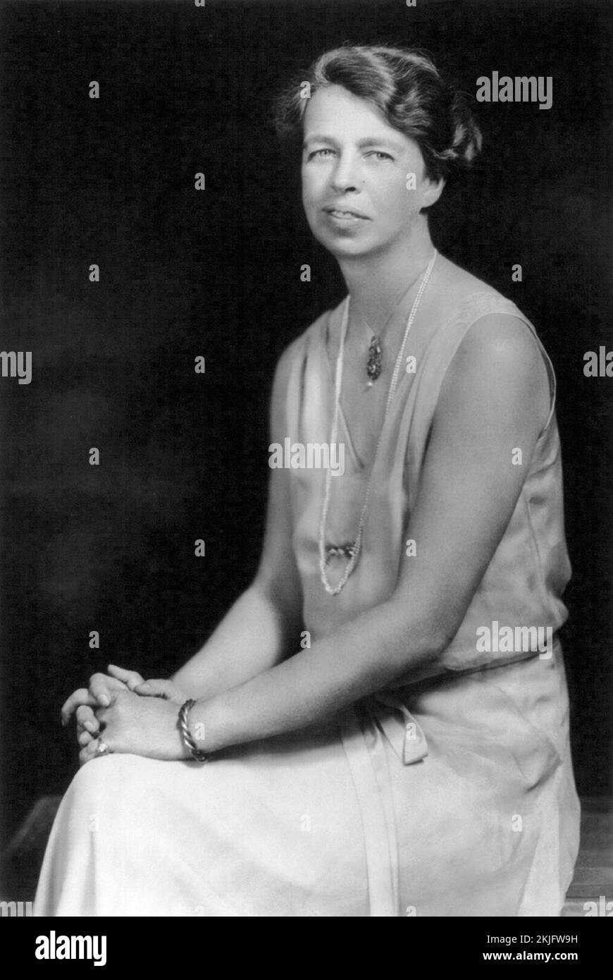 Eleanor Roosevelt. The photo is said to be from 1932 when shenwould have been 48 yrs old, but she looks younger than 48 yrs old so the date may be doubtful Stock Photo