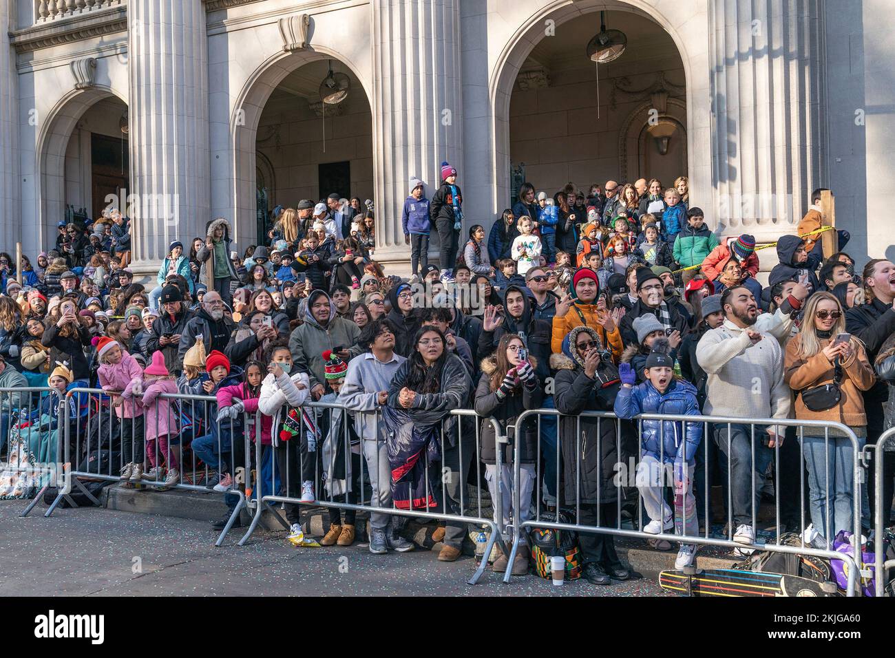 New York, USA. 24th Nov, 2022. People lined up along streets of New York to watch 96th Macy's Thanksgiving Day Parade (Photo by Lev Radin/Pacific Press) Credit: Pacific Press Media Production Corp./Alamy Live News Stock Photo