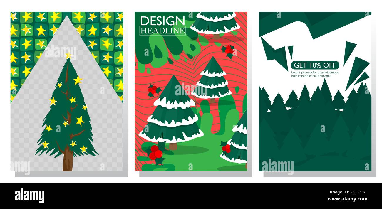 Colorful Pine Tree sale banner, holiday template design. Special deal, winter season offer. Christmas vector Discount Poster illustration. Business, S Stock Vector