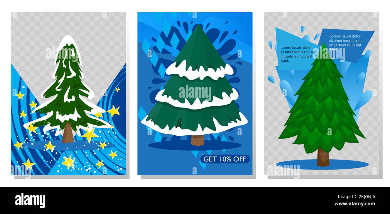 Colorful Pine Tree sale banner, holiday template design. Special deal, winter season offer. Christmas vector Discount Poster illustration. Business, S Stock Vector