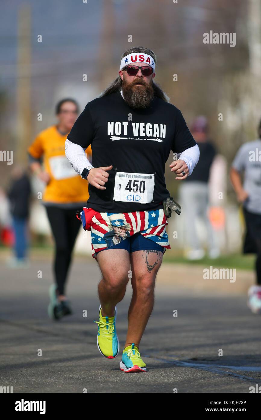 Berwick United States. 24th Nov 2022. Ben Eshelman of Bloomsburg runs in the 113th Run for the Diamonds in Berwick Pennsylvania on November 24 2022. The Run for the Diamonds is an