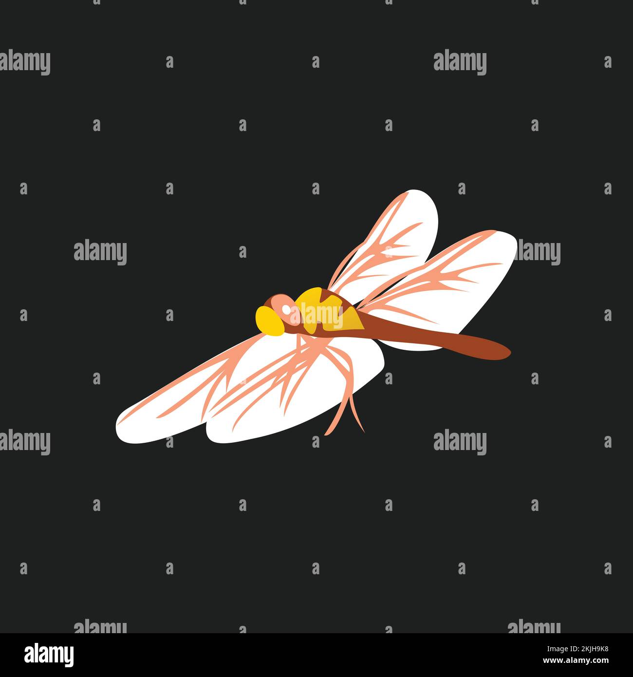 Flying grasshopper illustration on a black background Stock Vector