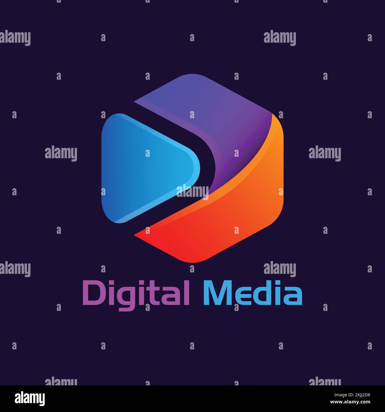 Digital Media Play Button Gradient Color Hexagon Marketing Agency Mobile App Logo Icon Stock