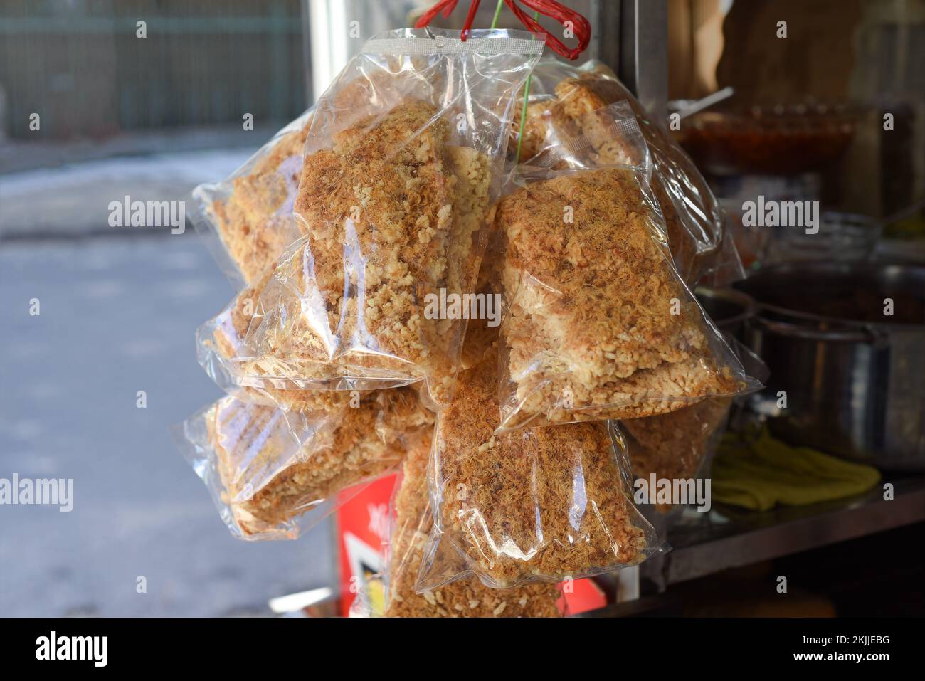 Vietnamese traditional Com Chay made of rice and with Rousong (meat