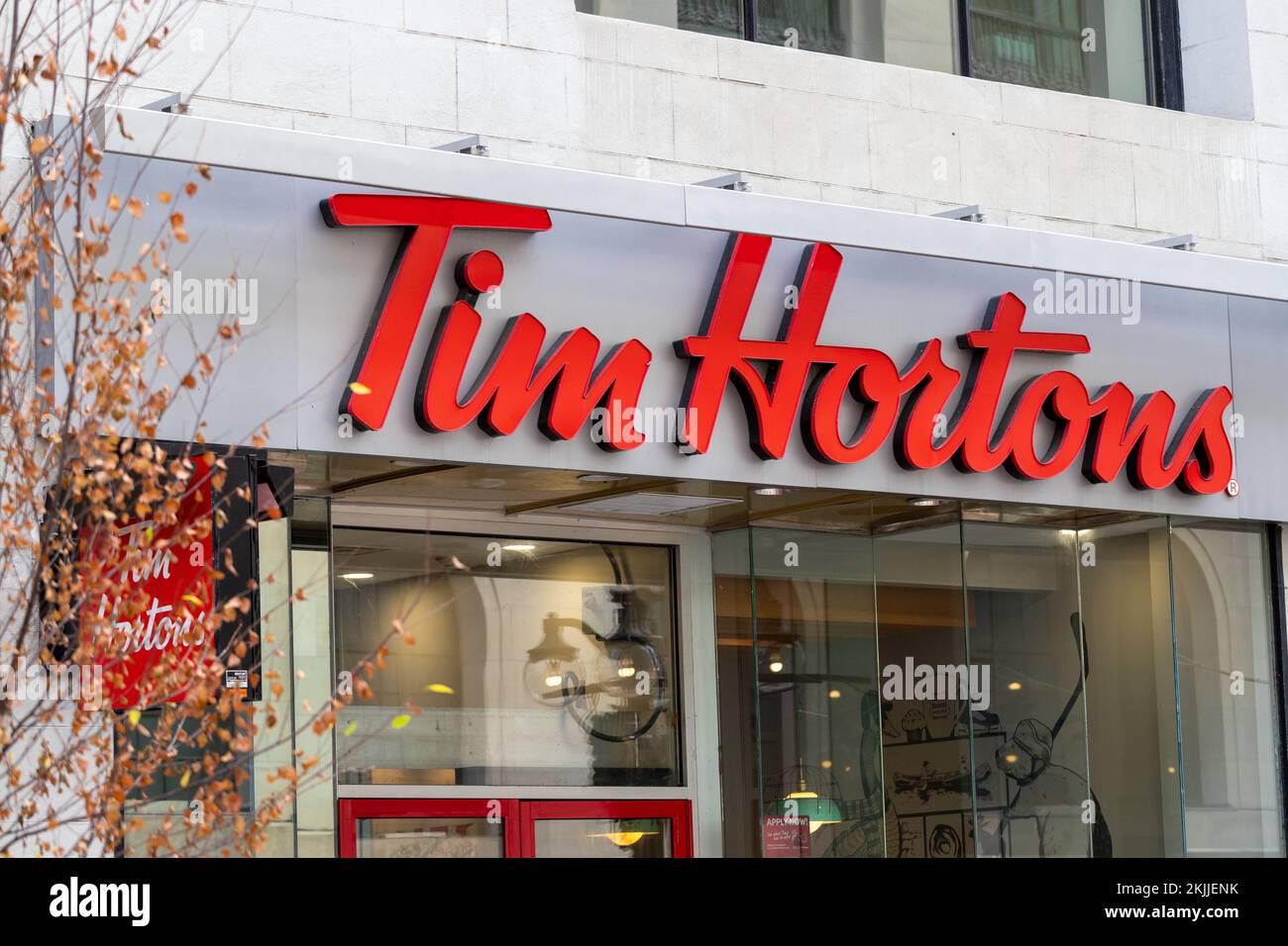 MONTREAL, CANADA - NOVEMBER 9, 2018: Tim Hortons logo in front of one of  their restaurants in Montreal, Quebec. Tim Hortons is a cafe and fastfood  can Stock Photo - Alamy