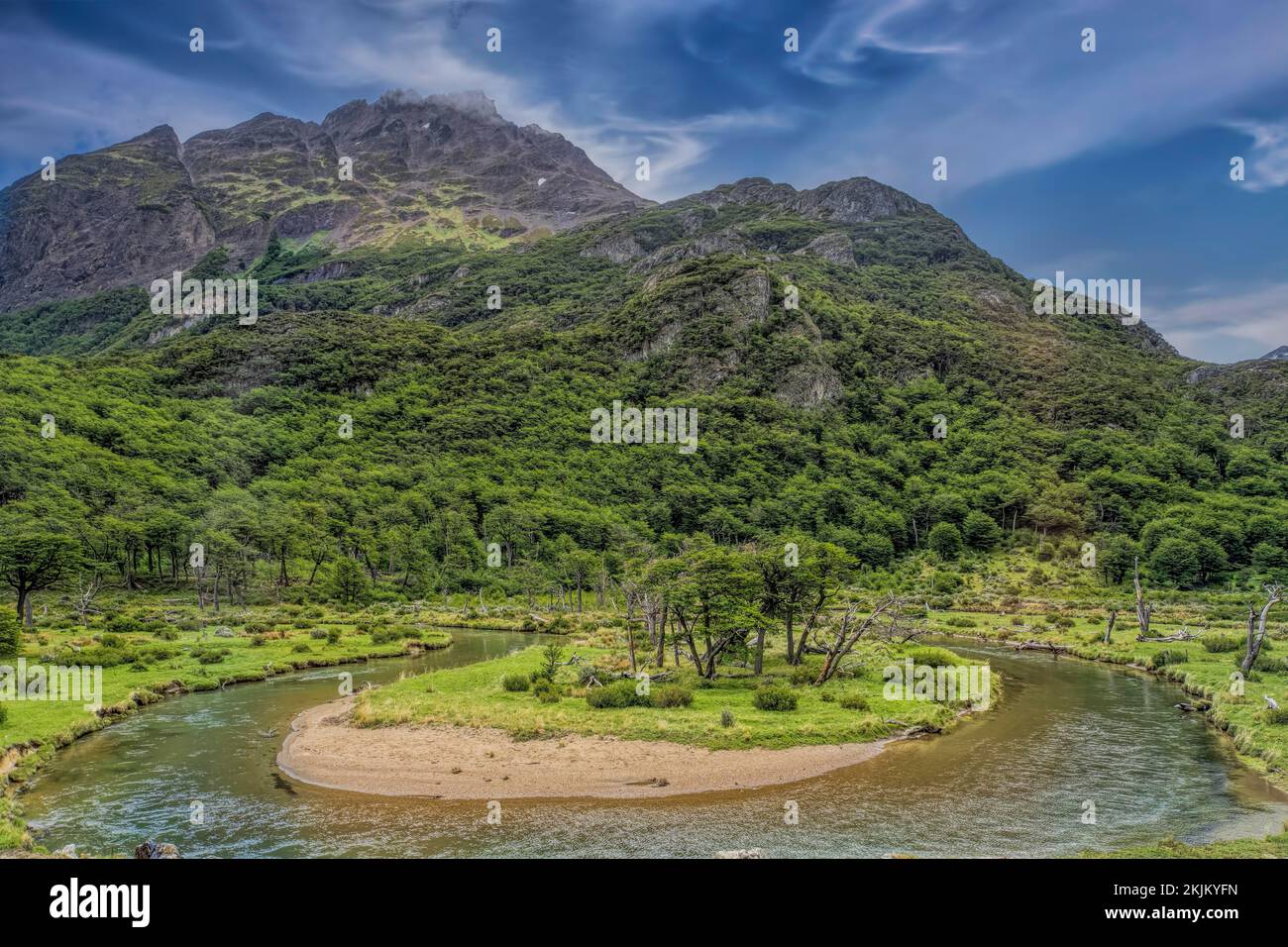 Moor and Forest and Mountain Landscape Ushuaia Argentina Stock Photo