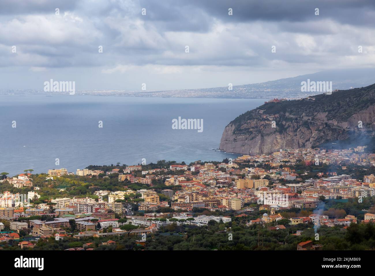 Aerial View of Touristic Town, Sorrento, Italy. Coast of Tyrrhenian Sea. Stock Photo