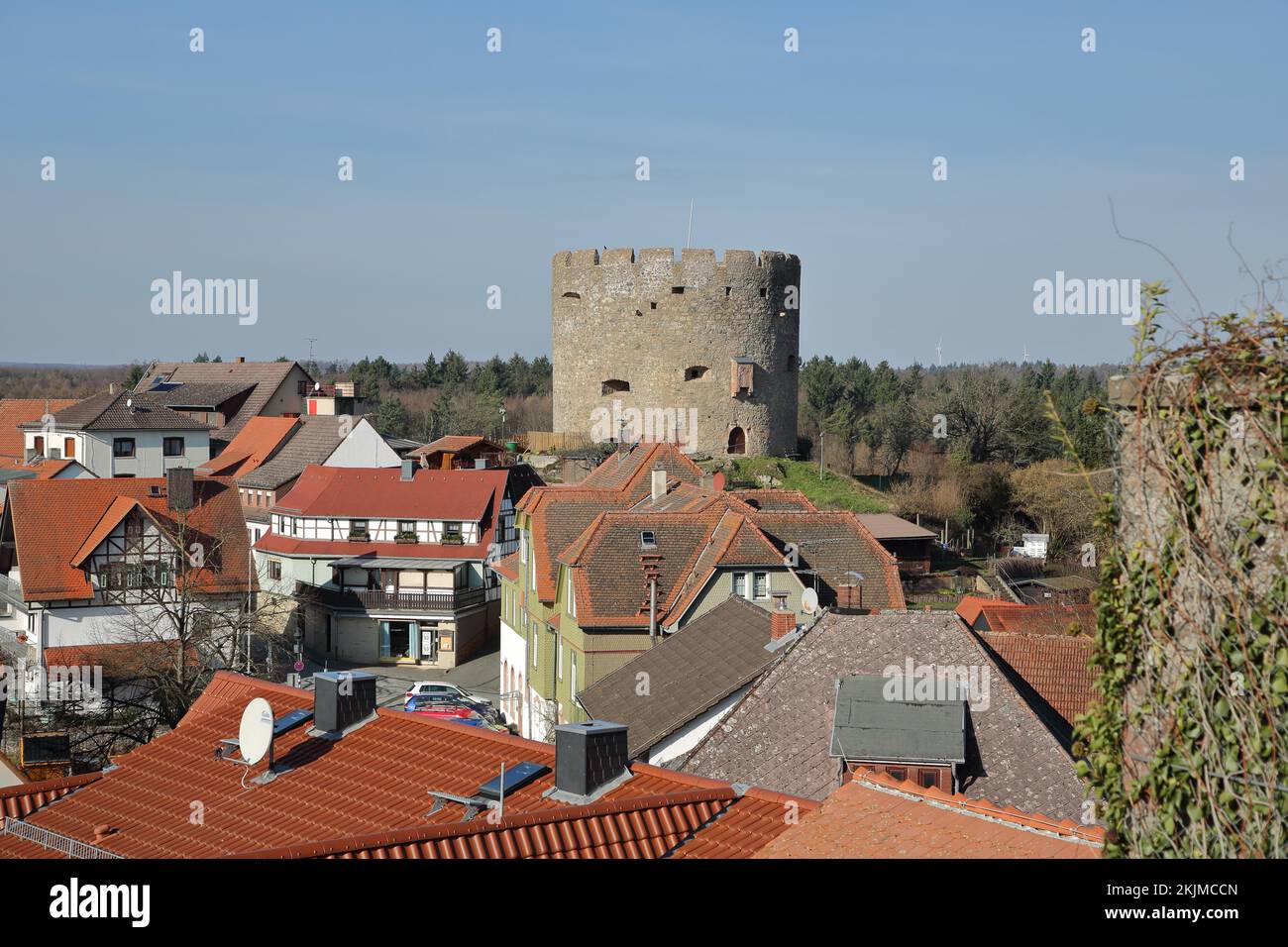 Tower and bulwark, Fischbachtal, Hesse, Odenwald, Germany, Europe Stock Photo