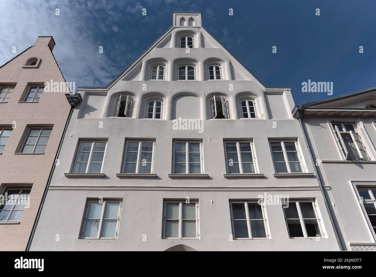 Historic gabled house, 17th century, residential and commercial building, completely painted in white, Lüneburg, Niersachsen, Germany, Europe Stock Photo